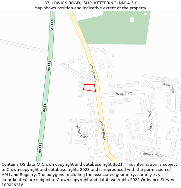 87, LOWICK ROAD, ISLIP, KETTERING, NN14 3JY: Location map and indicative extent of plot