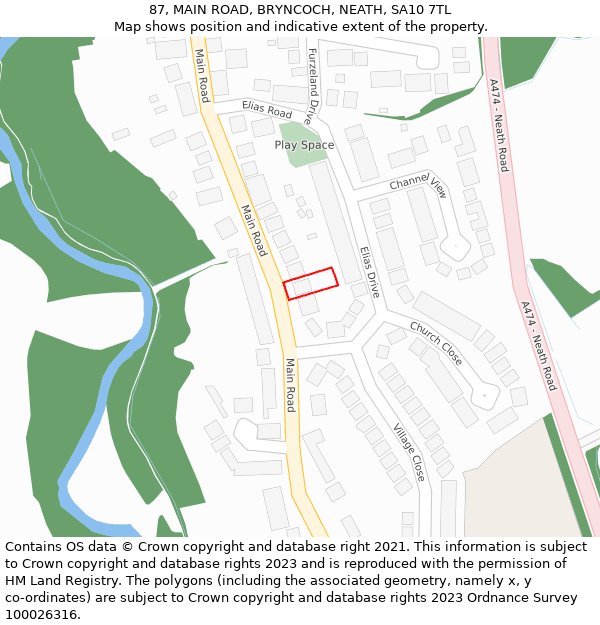 87, MAIN ROAD, BRYNCOCH, NEATH, SA10 7TL: Location map and indicative extent of plot