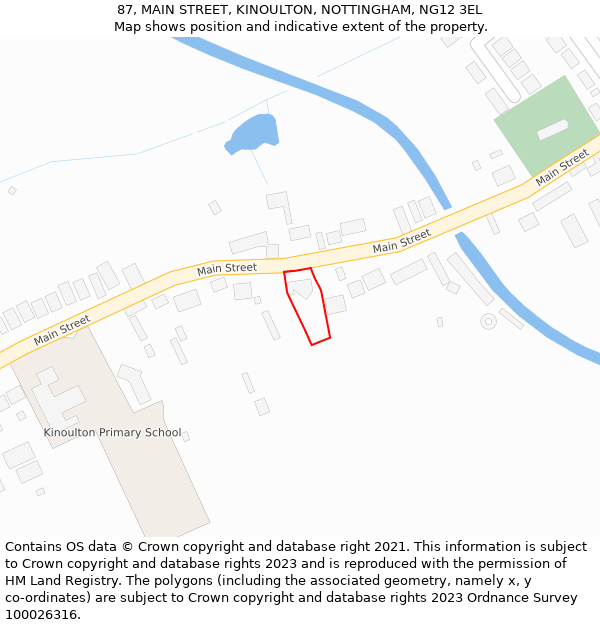 87, MAIN STREET, KINOULTON, NOTTINGHAM, NG12 3EL: Location map and indicative extent of plot