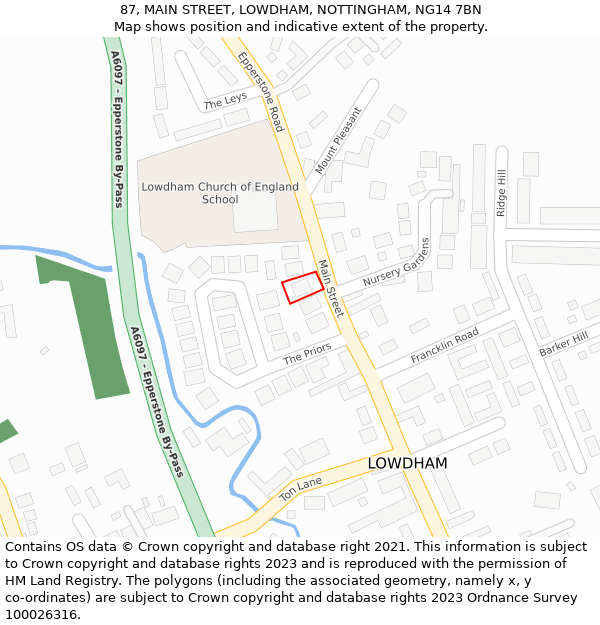 87, MAIN STREET, LOWDHAM, NOTTINGHAM, NG14 7BN: Location map and indicative extent of plot