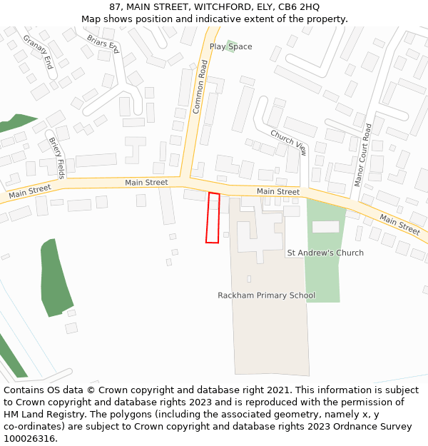87, MAIN STREET, WITCHFORD, ELY, CB6 2HQ: Location map and indicative extent of plot