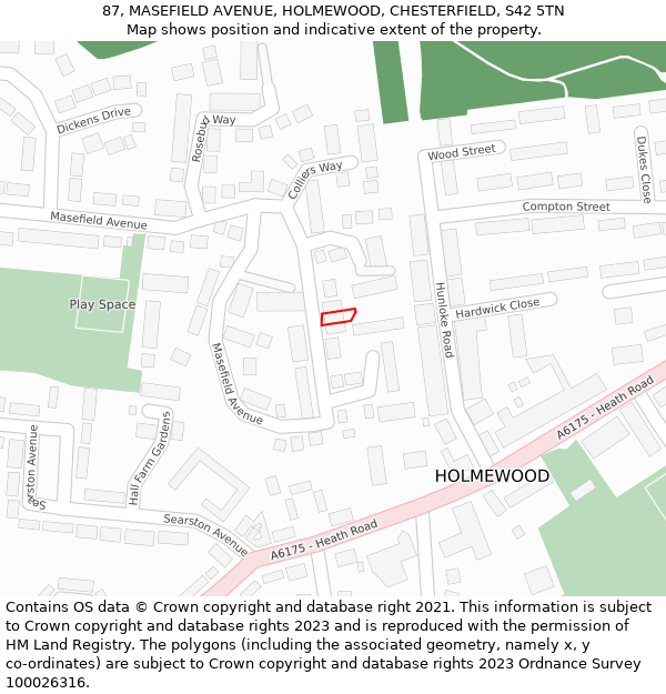 87, MASEFIELD AVENUE, HOLMEWOOD, CHESTERFIELD, S42 5TN: Location map and indicative extent of plot