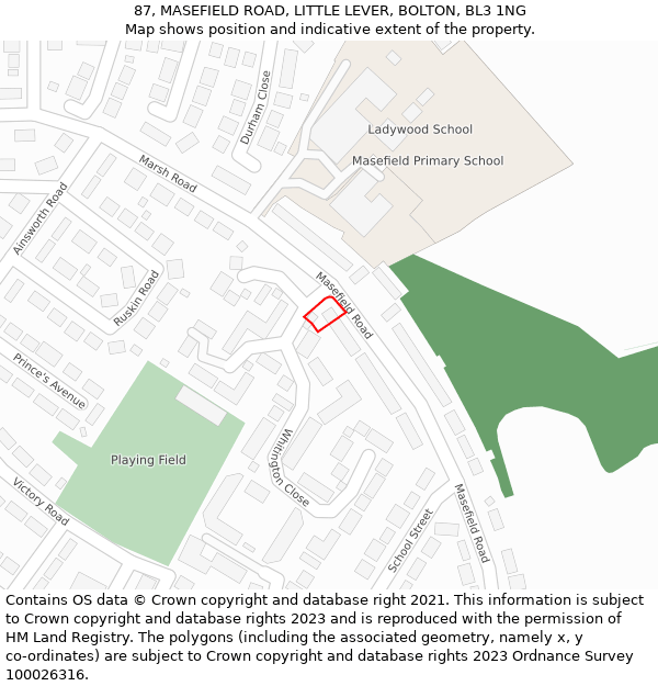 87, MASEFIELD ROAD, LITTLE LEVER, BOLTON, BL3 1NG: Location map and indicative extent of plot