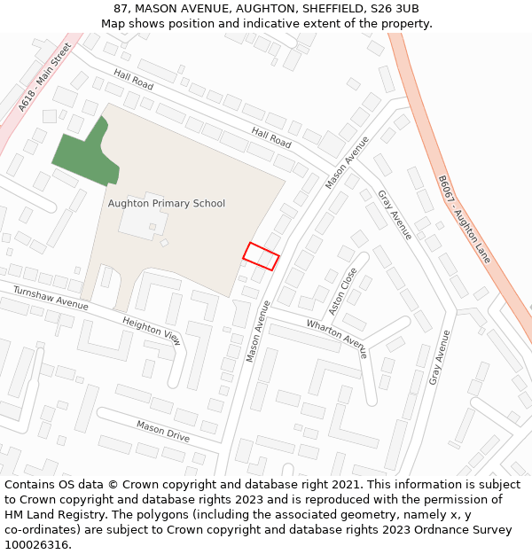 87, MASON AVENUE, AUGHTON, SHEFFIELD, S26 3UB: Location map and indicative extent of plot