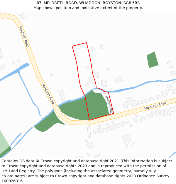 87, MELDRETH ROAD, WHADDON, ROYSTON, SG8 5RS: Location map and indicative extent of plot