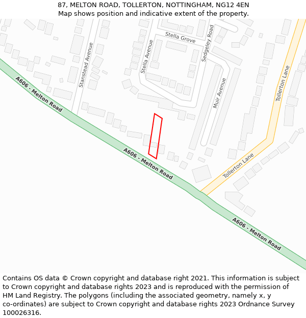 87, MELTON ROAD, TOLLERTON, NOTTINGHAM, NG12 4EN: Location map and indicative extent of plot