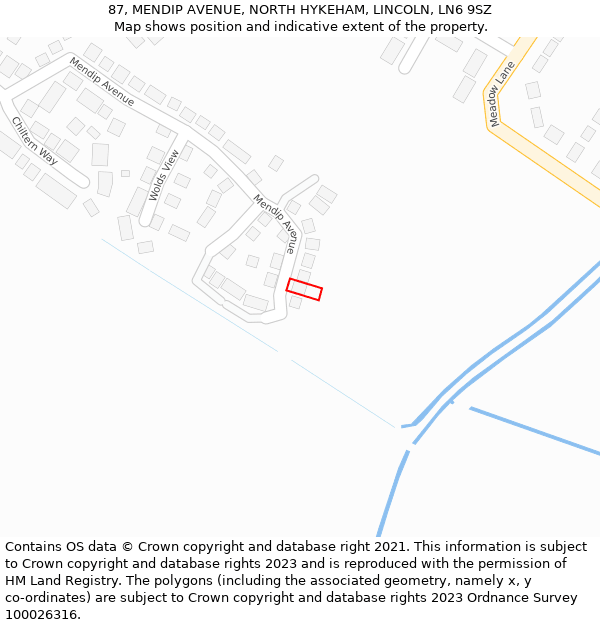 87, MENDIP AVENUE, NORTH HYKEHAM, LINCOLN, LN6 9SZ: Location map and indicative extent of plot