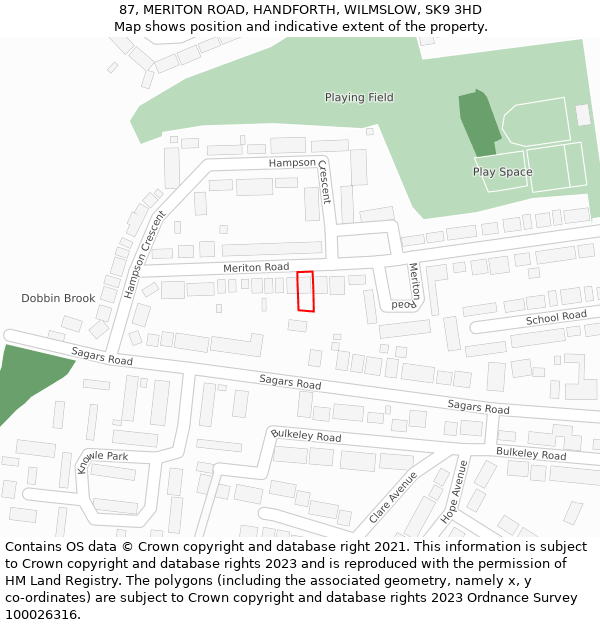 87, MERITON ROAD, HANDFORTH, WILMSLOW, SK9 3HD: Location map and indicative extent of plot