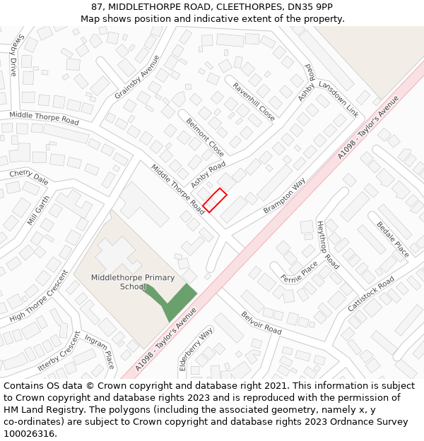 87, MIDDLETHORPE ROAD, CLEETHORPES, DN35 9PP: Location map and indicative extent of plot