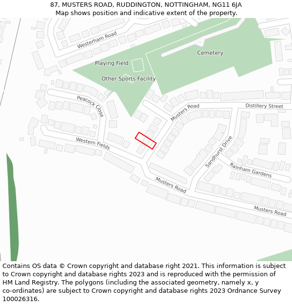 87, MUSTERS ROAD, RUDDINGTON, NOTTINGHAM, NG11 6JA: Location map and indicative extent of plot