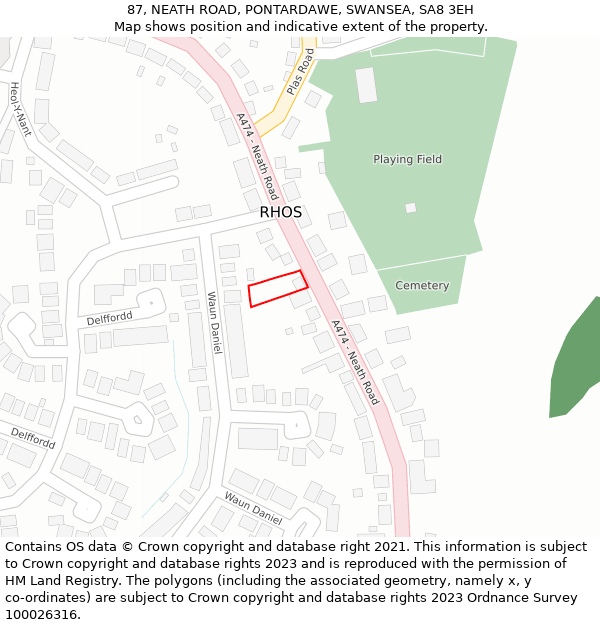 87, NEATH ROAD, PONTARDAWE, SWANSEA, SA8 3EH: Location map and indicative extent of plot