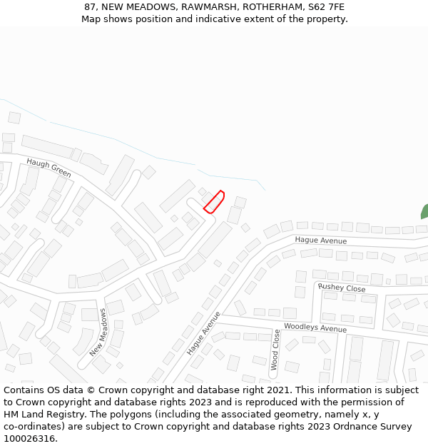 87, NEW MEADOWS, RAWMARSH, ROTHERHAM, S62 7FE: Location map and indicative extent of plot