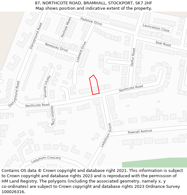 87, NORTHCOTE ROAD, BRAMHALL, STOCKPORT, SK7 2HF: Location map and indicative extent of plot