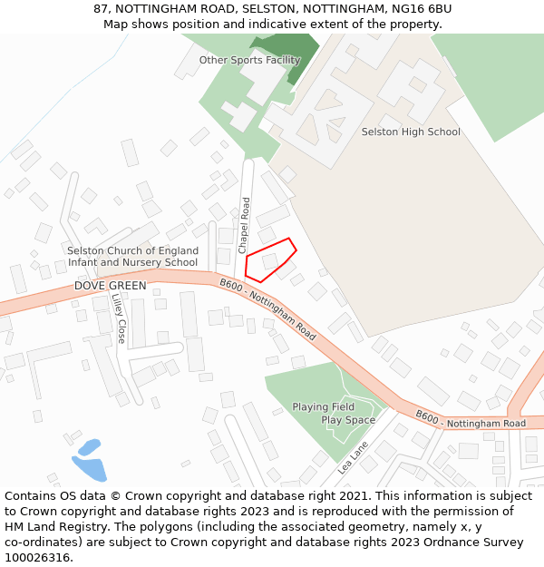 87, NOTTINGHAM ROAD, SELSTON, NOTTINGHAM, NG16 6BU: Location map and indicative extent of plot