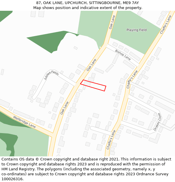 87, OAK LANE, UPCHURCH, SITTINGBOURNE, ME9 7AY: Location map and indicative extent of plot