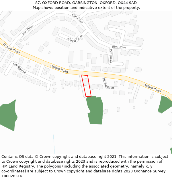 87, OXFORD ROAD, GARSINGTON, OXFORD, OX44 9AD: Location map and indicative extent of plot