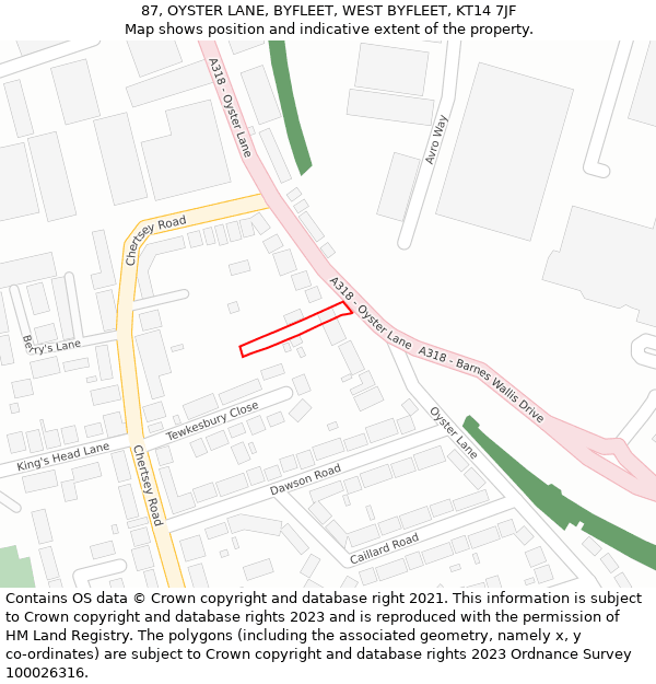 87, OYSTER LANE, BYFLEET, WEST BYFLEET, KT14 7JF: Location map and indicative extent of plot