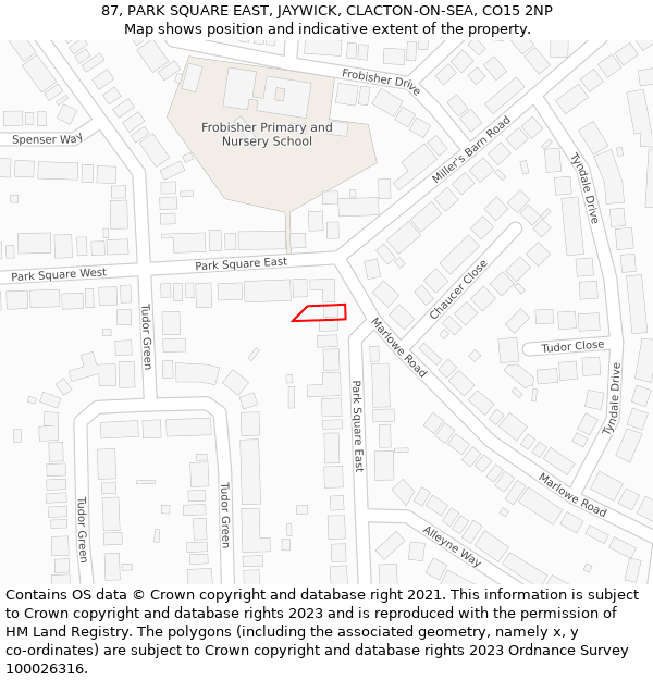 87, PARK SQUARE EAST, JAYWICK, CLACTON-ON-SEA, CO15 2NP: Location map and indicative extent of plot