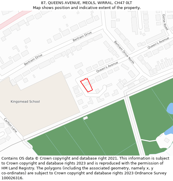 87, QUEENS AVENUE, MEOLS, WIRRAL, CH47 0LT: Location map and indicative extent of plot