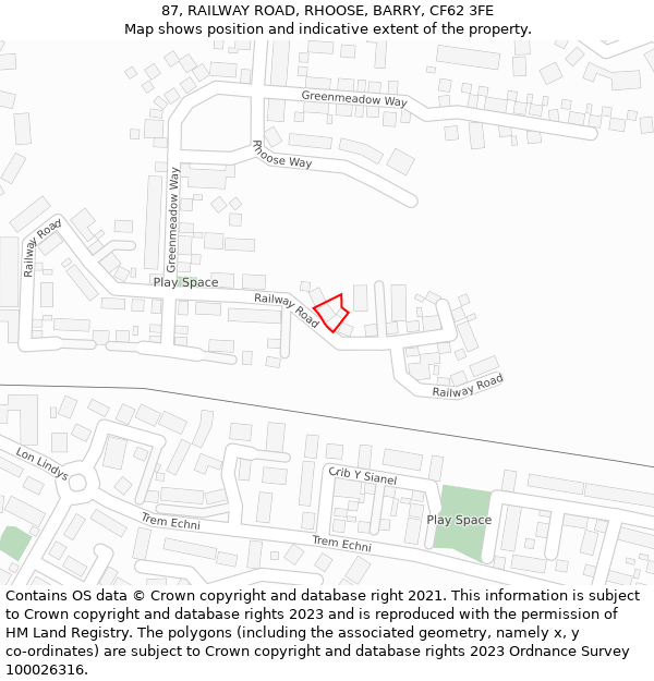 87, RAILWAY ROAD, RHOOSE, BARRY, CF62 3FE: Location map and indicative extent of plot