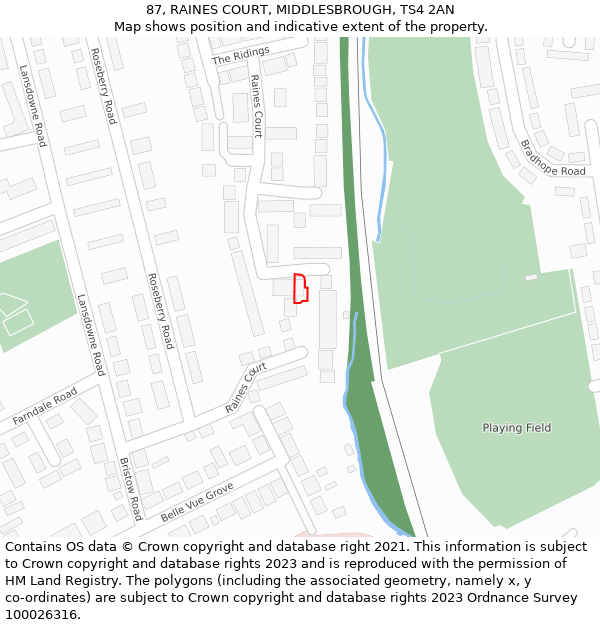 87, RAINES COURT, MIDDLESBROUGH, TS4 2AN: Location map and indicative extent of plot