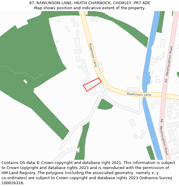 87, RAWLINSON LANE, HEATH CHARNOCK, CHORLEY, PR7 4DE: Location map and indicative extent of plot
