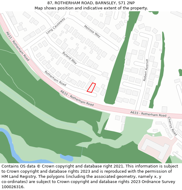 87, ROTHERHAM ROAD, BARNSLEY, S71 2NP: Location map and indicative extent of plot