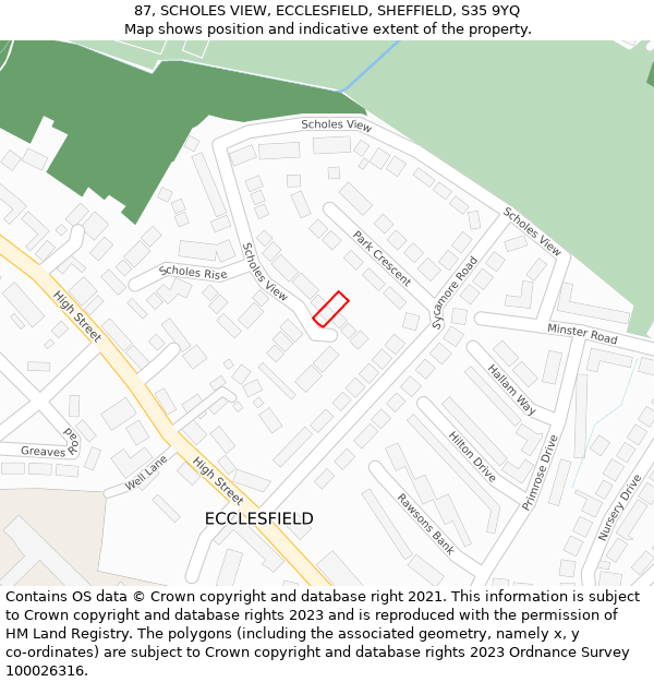 87, SCHOLES VIEW, ECCLESFIELD, SHEFFIELD, S35 9YQ: Location map and indicative extent of plot