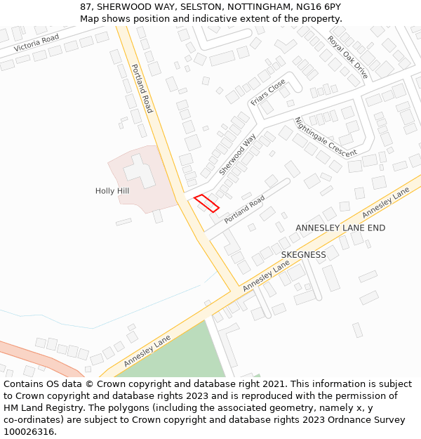87, SHERWOOD WAY, SELSTON, NOTTINGHAM, NG16 6PY: Location map and indicative extent of plot