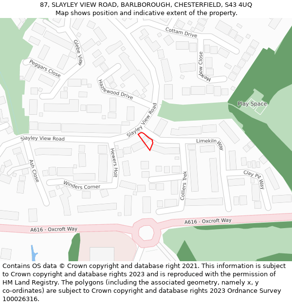 87, SLAYLEY VIEW ROAD, BARLBOROUGH, CHESTERFIELD, S43 4UQ: Location map and indicative extent of plot