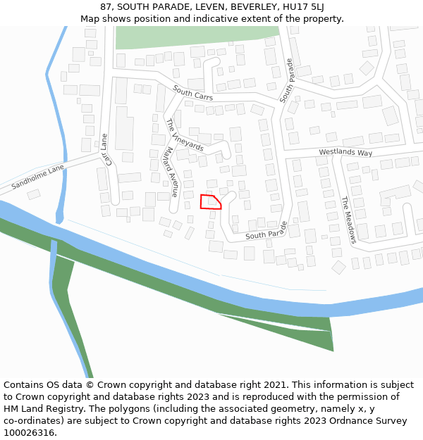 87, SOUTH PARADE, LEVEN, BEVERLEY, HU17 5LJ: Location map and indicative extent of plot