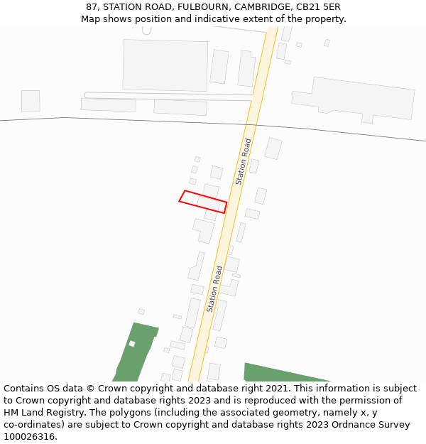 87, STATION ROAD, FULBOURN, CAMBRIDGE, CB21 5ER: Location map and indicative extent of plot