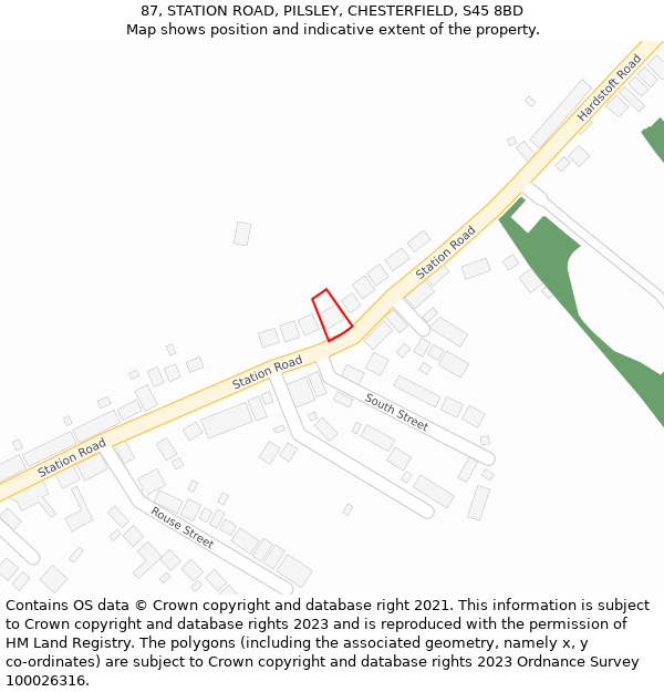 87, STATION ROAD, PILSLEY, CHESTERFIELD, S45 8BD: Location map and indicative extent of plot