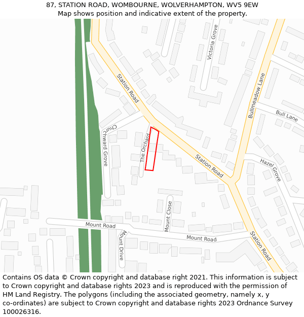 87, STATION ROAD, WOMBOURNE, WOLVERHAMPTON, WV5 9EW: Location map and indicative extent of plot