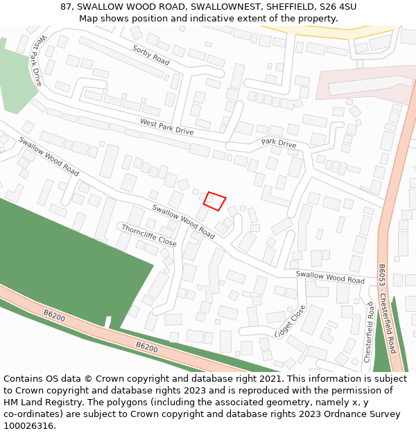 87, SWALLOW WOOD ROAD, SWALLOWNEST, SHEFFIELD, S26 4SU: Location map and indicative extent of plot