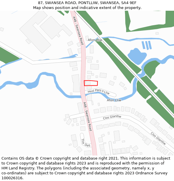 87, SWANSEA ROAD, PONTLLIW, SWANSEA, SA4 9EF: Location map and indicative extent of plot