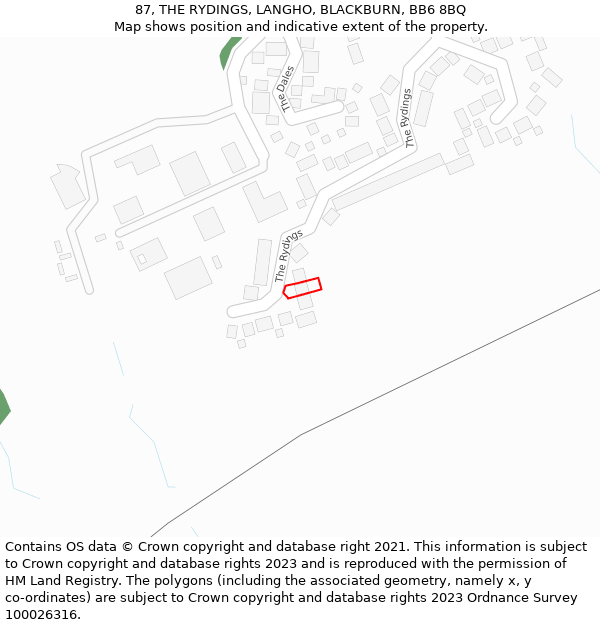 87, THE RYDINGS, LANGHO, BLACKBURN, BB6 8BQ: Location map and indicative extent of plot