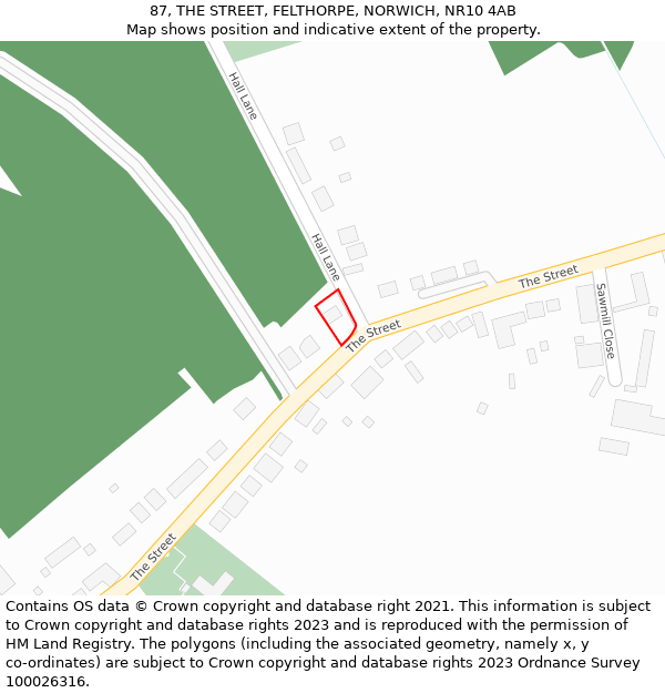 87, THE STREET, FELTHORPE, NORWICH, NR10 4AB: Location map and indicative extent of plot