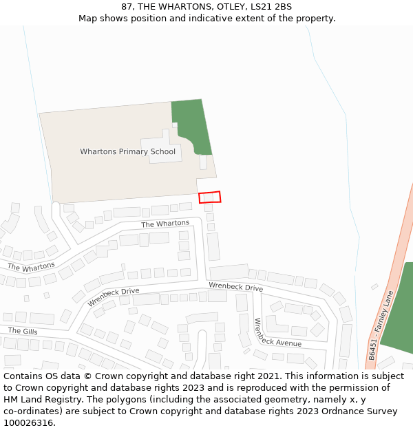 87, THE WHARTONS, OTLEY, LS21 2BS: Location map and indicative extent of plot