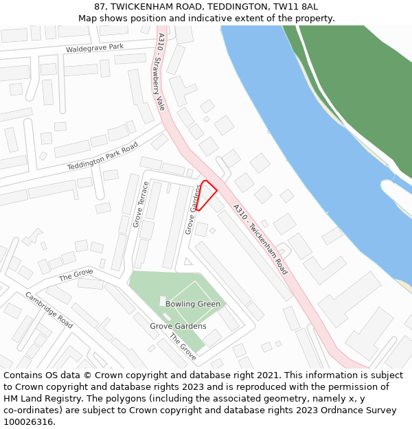 87, TWICKENHAM ROAD, TEDDINGTON, TW11 8AL: Location map and indicative extent of plot