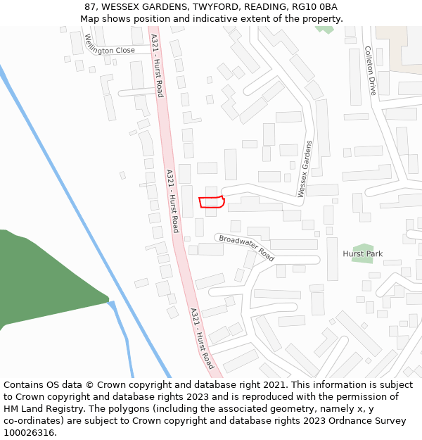 87, WESSEX GARDENS, TWYFORD, READING, RG10 0BA: Location map and indicative extent of plot