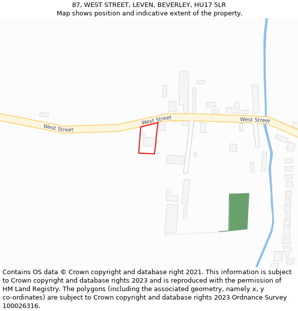 87, WEST STREET, LEVEN, BEVERLEY, HU17 5LR: Location map and indicative extent of plot