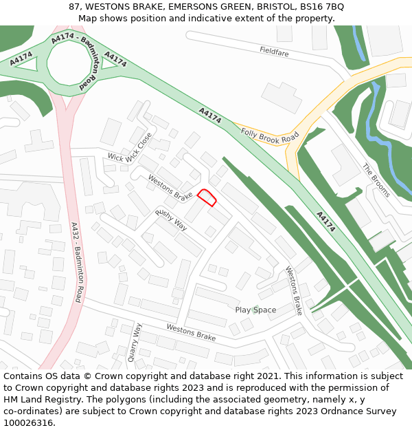 87, WESTONS BRAKE, EMERSONS GREEN, BRISTOL, BS16 7BQ: Location map and indicative extent of plot