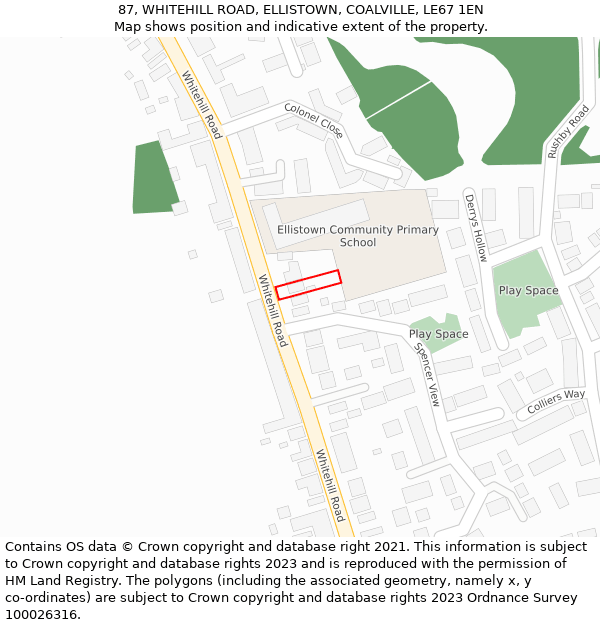 87, WHITEHILL ROAD, ELLISTOWN, COALVILLE, LE67 1EN: Location map and indicative extent of plot