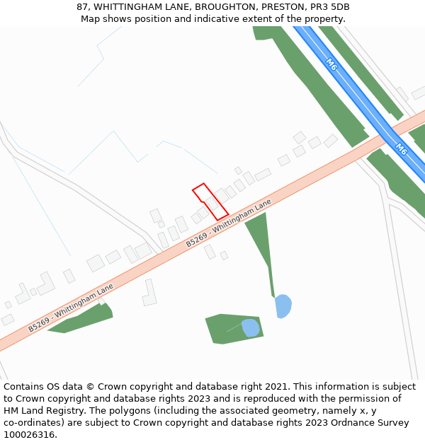 87, WHITTINGHAM LANE, BROUGHTON, PRESTON, PR3 5DB: Location map and indicative extent of plot