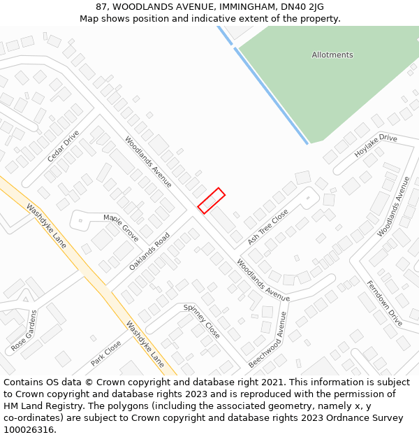 87, WOODLANDS AVENUE, IMMINGHAM, DN40 2JG: Location map and indicative extent of plot