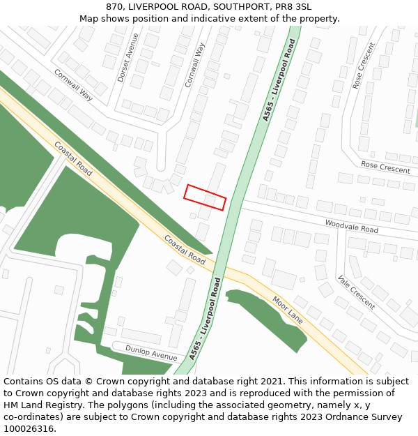 870, LIVERPOOL ROAD, SOUTHPORT, PR8 3SL: Location map and indicative extent of plot