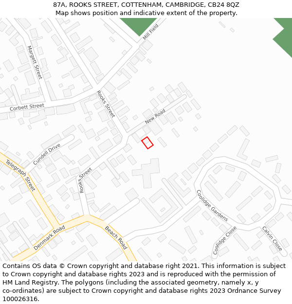 87A, ROOKS STREET, COTTENHAM, CAMBRIDGE, CB24 8QZ: Location map and indicative extent of plot