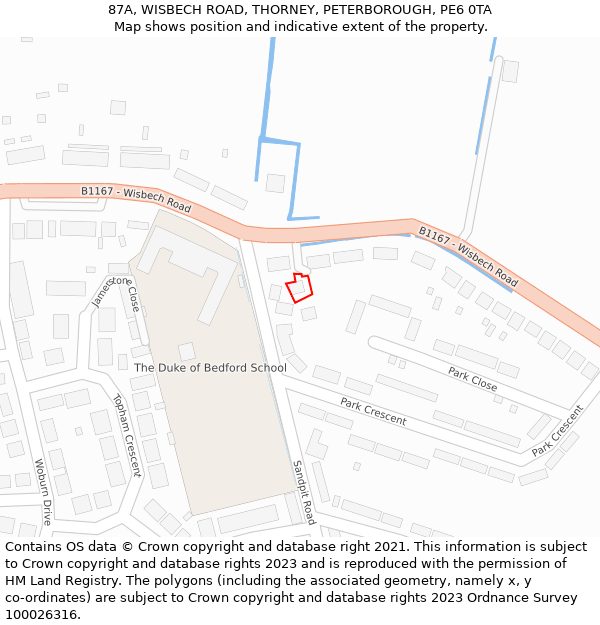 87A, WISBECH ROAD, THORNEY, PETERBOROUGH, PE6 0TA: Location map and indicative extent of plot