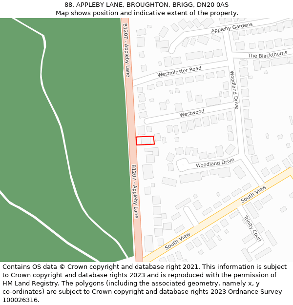 88, APPLEBY LANE, BROUGHTON, BRIGG, DN20 0AS: Location map and indicative extent of plot